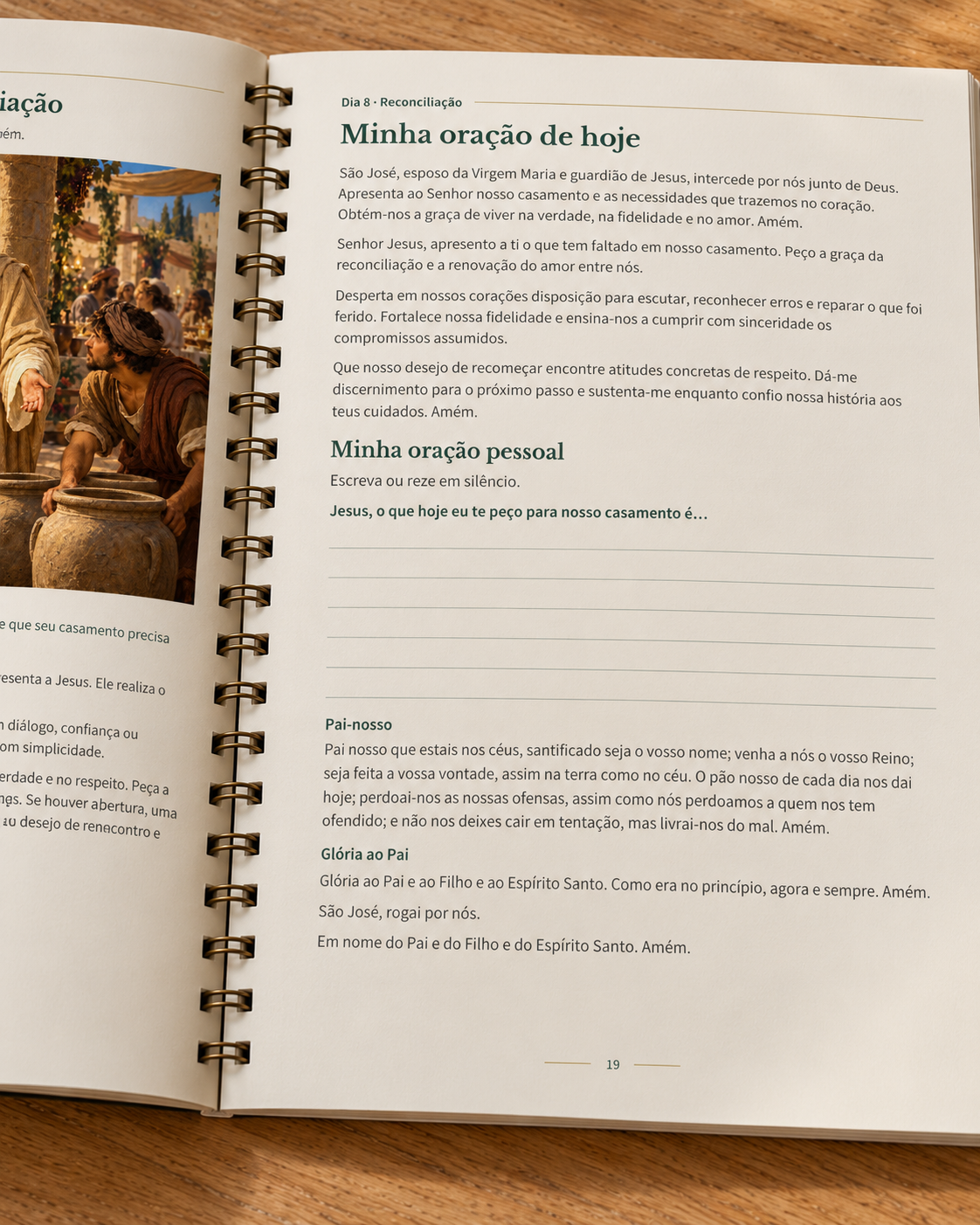 Detalhe da oração do Dia 8 e das linhas para escrever um pedido pelo casamento.